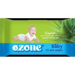 Салфетки влажные детские, Ozone (Озон) 15 шт с экстрактом алоэ вера